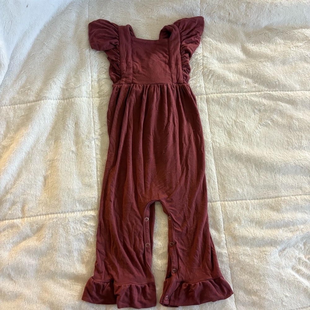Kate Quinn Ruffle Bamboo Maroon Jumpsuit 12-18